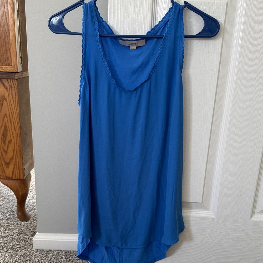 LOFT Royal Blue Scalloped Scoop Neck Tank